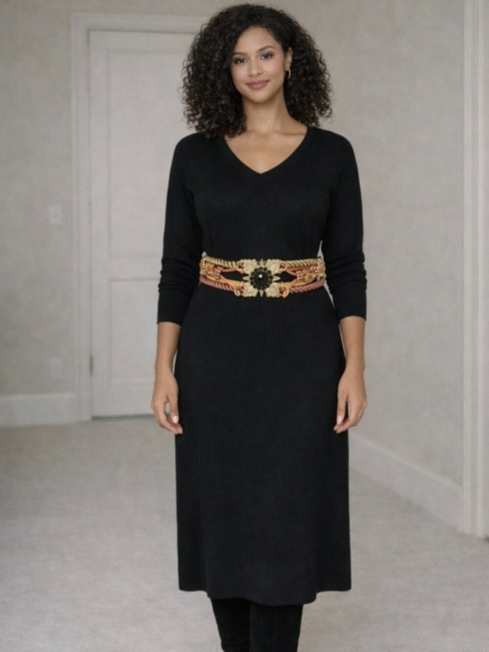 Ornate Gold, Neutral Rope, Black Medalian Statement Belt